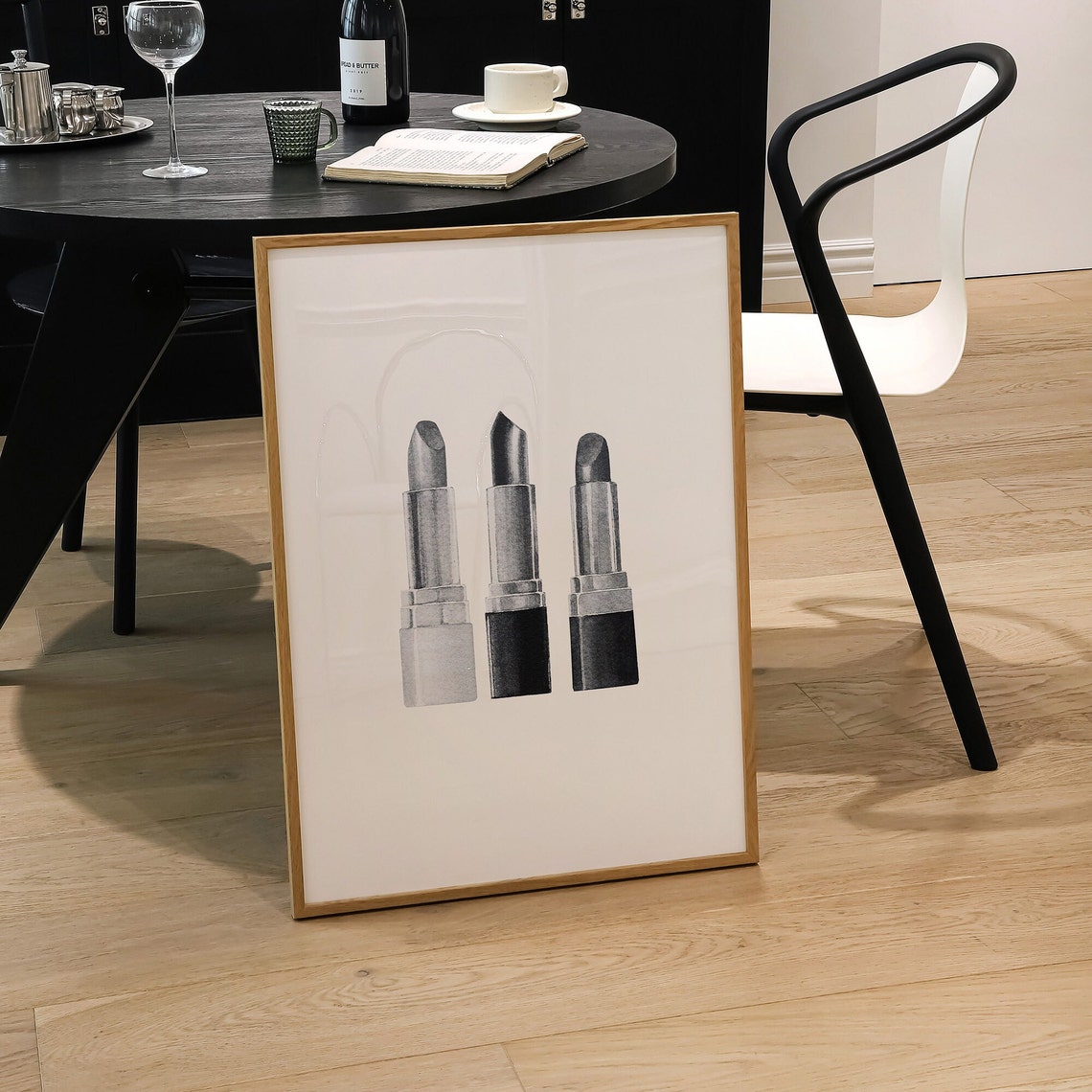 Black and White Lipstick Trio Vintage Makeup Beauty Icon Poster