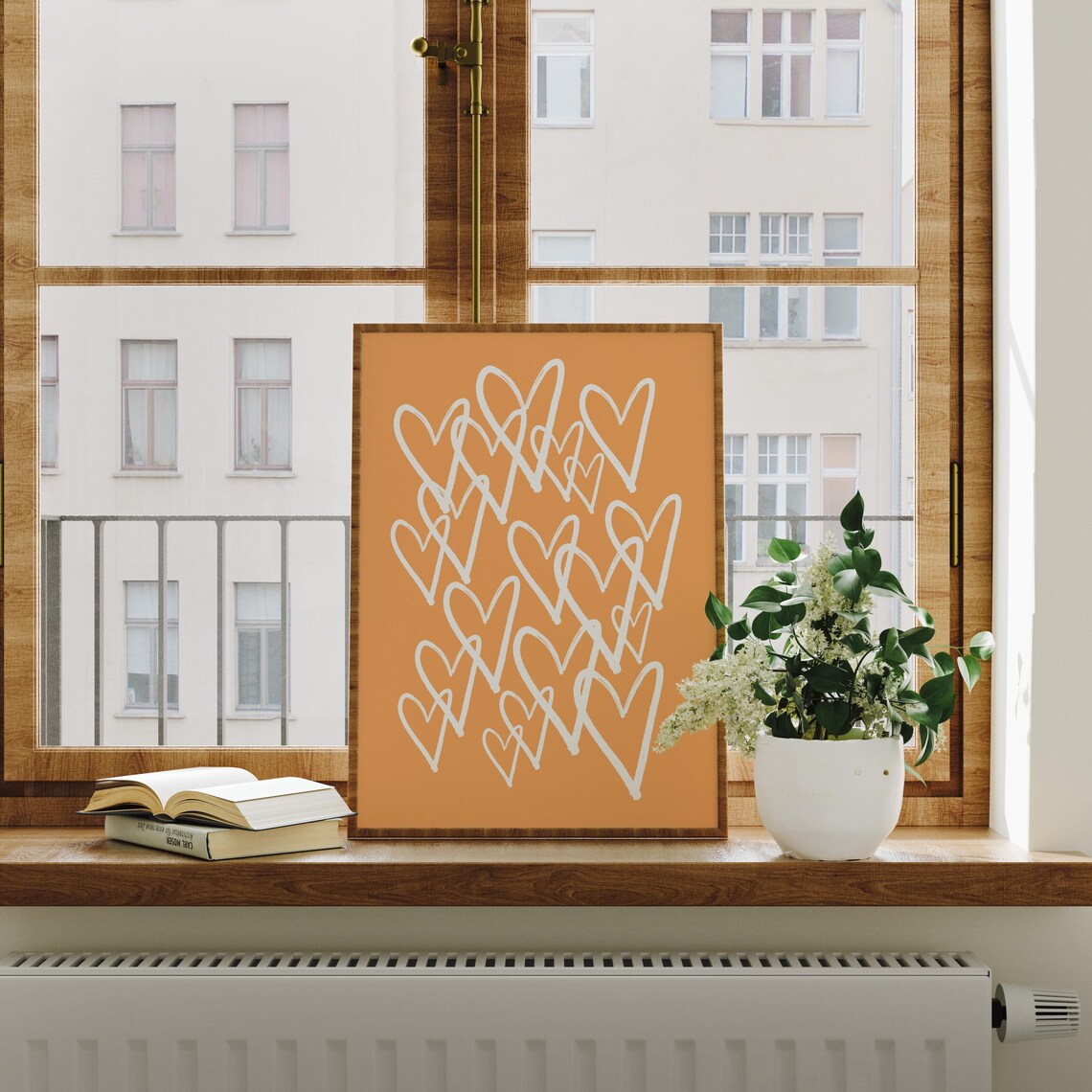 White Doodle Hearts On Burnt Orange Girly Valentine Art Poster - Image 3