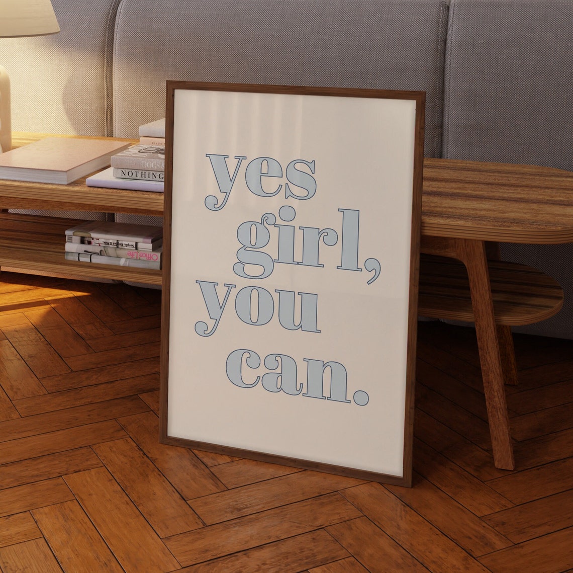 Yes Girl You Can Blue Serif Typography Motivational Affirmation Poster - Image 3