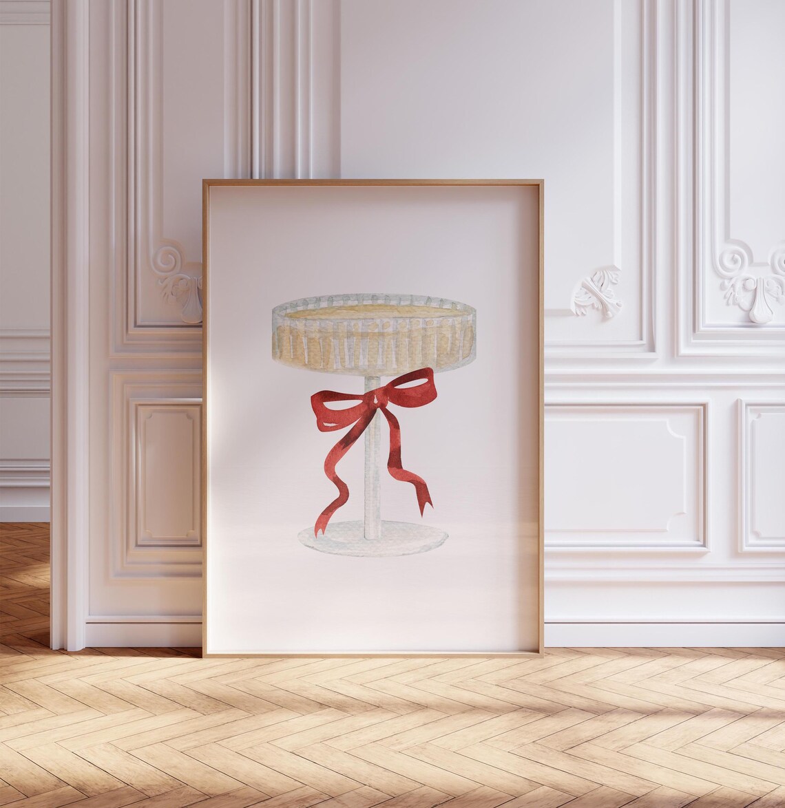Champagne Cocktail Watercolor with Red Ribbon Bow Chic Bar Art Poster