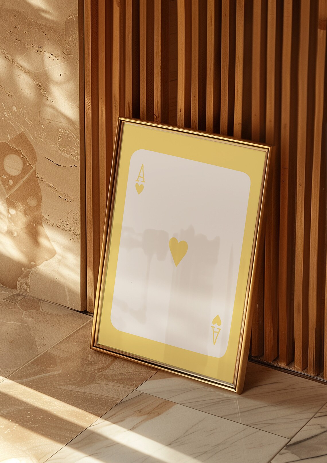 Yellow Ace of Hearts Playing Card Lucky Minimal Trendy Wall Art