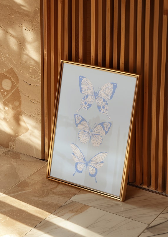 Blue Wall Art Butterfly Wall Art Trendy Art Prints Aesthetic Poster Bedroom Wall Decor Trendy Preppy Dorm Trendy Art Print