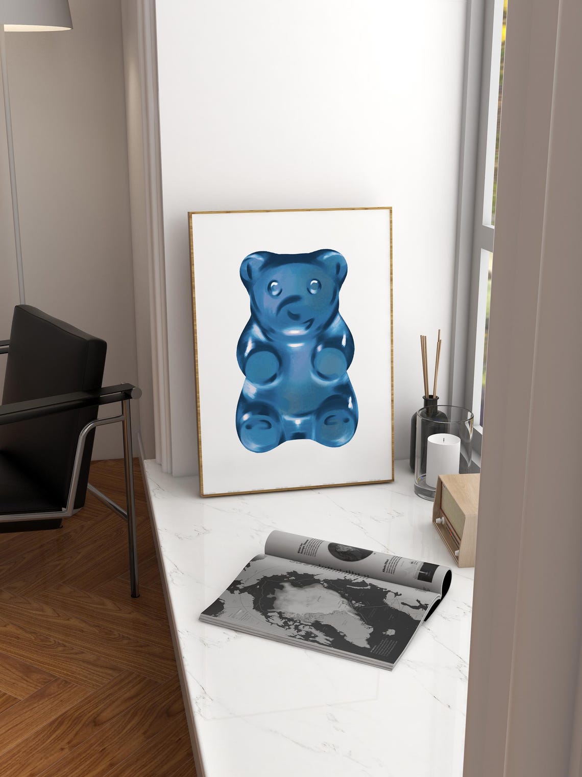 Glossy Blue Gummy Bear Pop Candy Fun Trendy Wall Decor Poster - Image 4