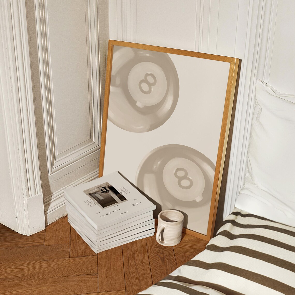 Two Gray 8 Balls Minimalist Neutral Preppy Lucky Wall Poster - Image 3