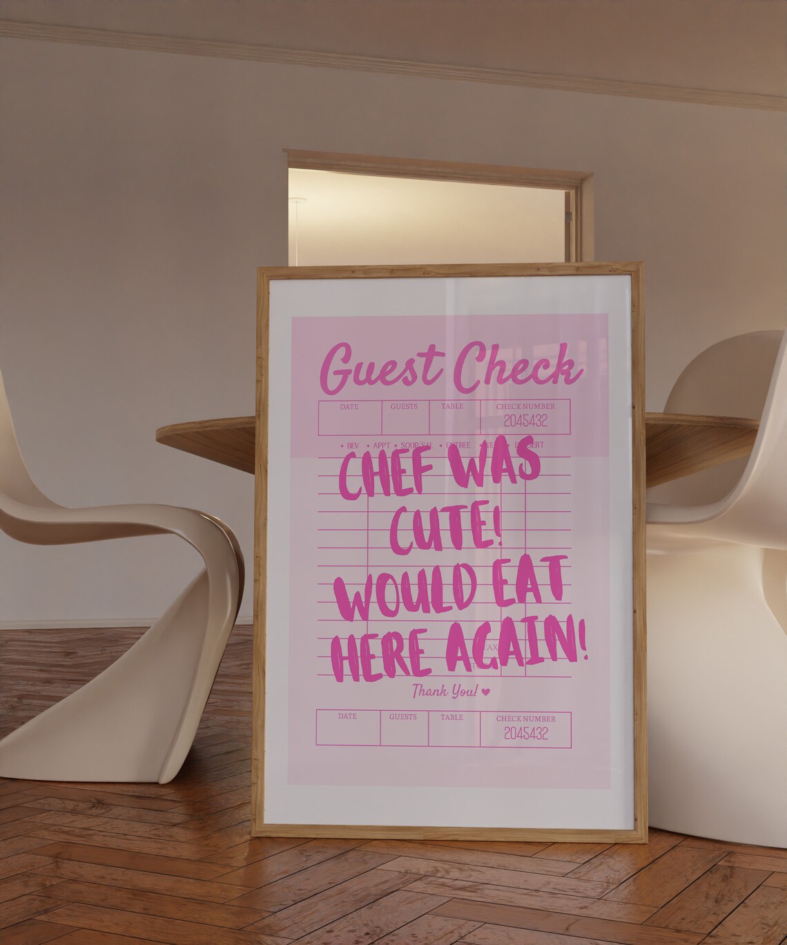 Chef Was Cute Pink Guest Check Restaurant Receipt Funny Quote Poster - Image 2