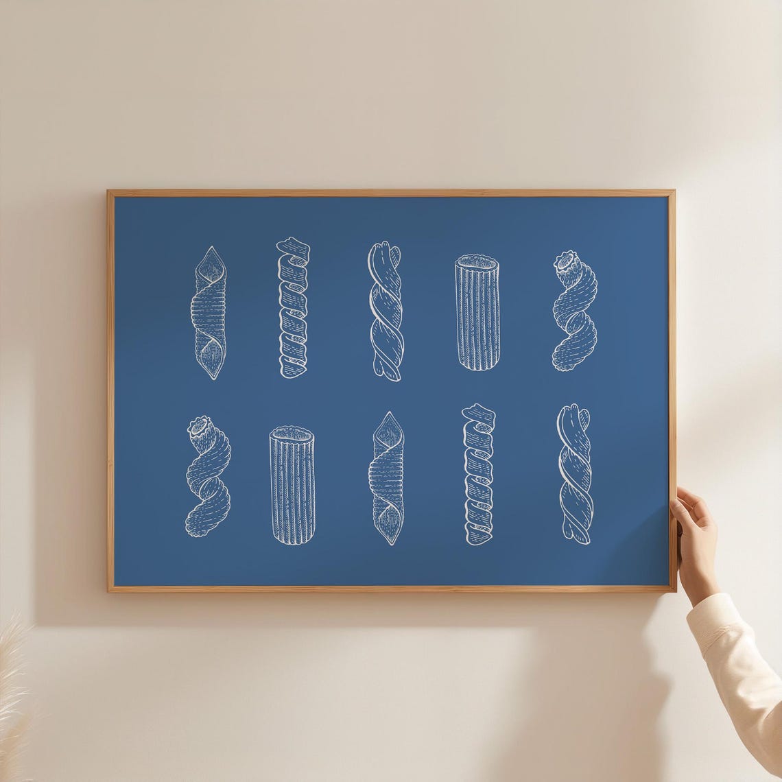Retro Trendy Print Blue Kitchen Wall Art Pasta Poster Decor Food Illustration