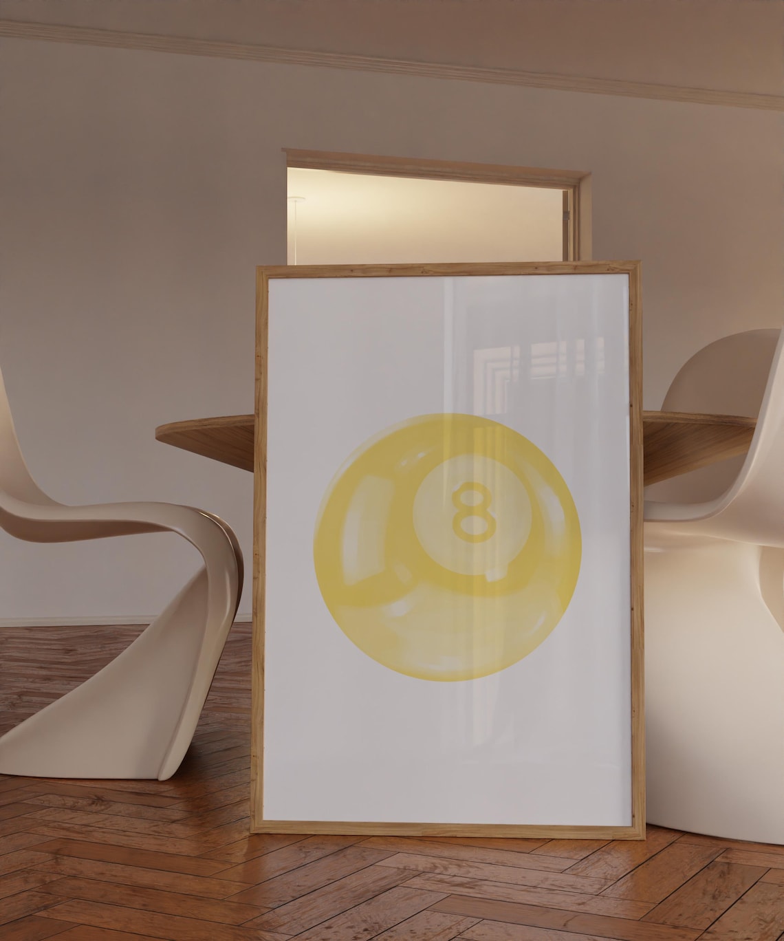 Yellow Eight Ball Minimalist Billiards Lucky Aesthetic Art Poster - Image 2