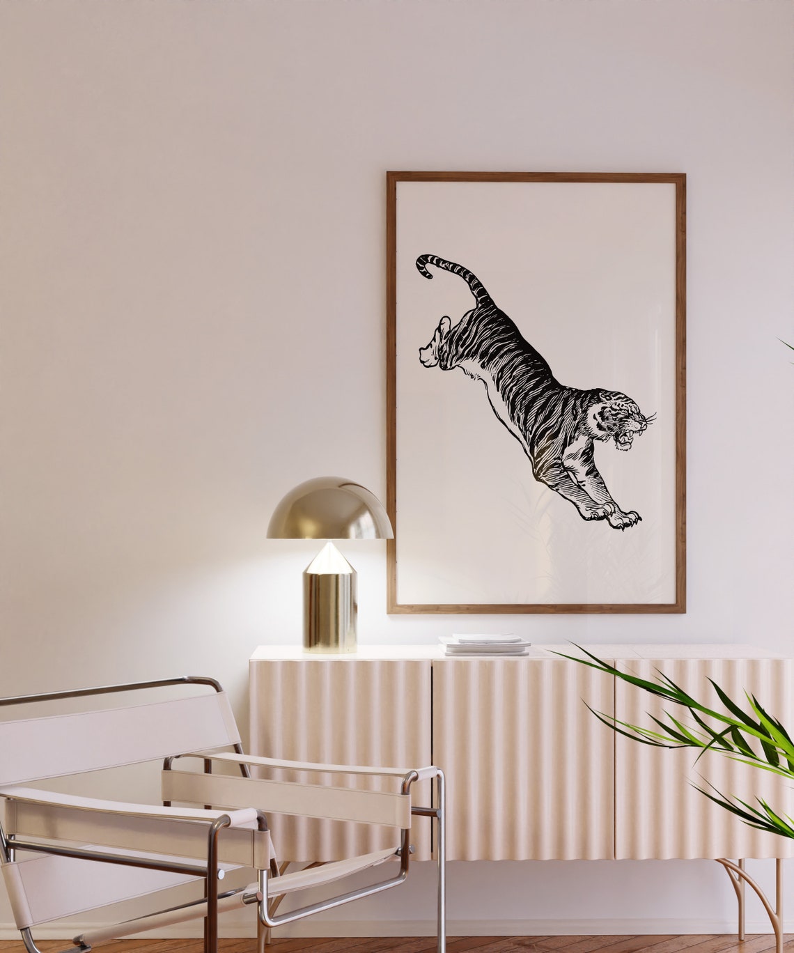 Leaping Tiger Black Ink Illustration Detailed Stripe Trendy Wall Art - Image 3