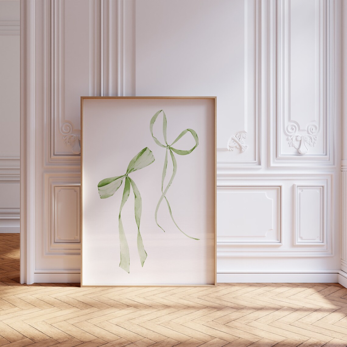 Bow Wall Art Green Ribbon Print, Preppy Dorm Decor - Image 3