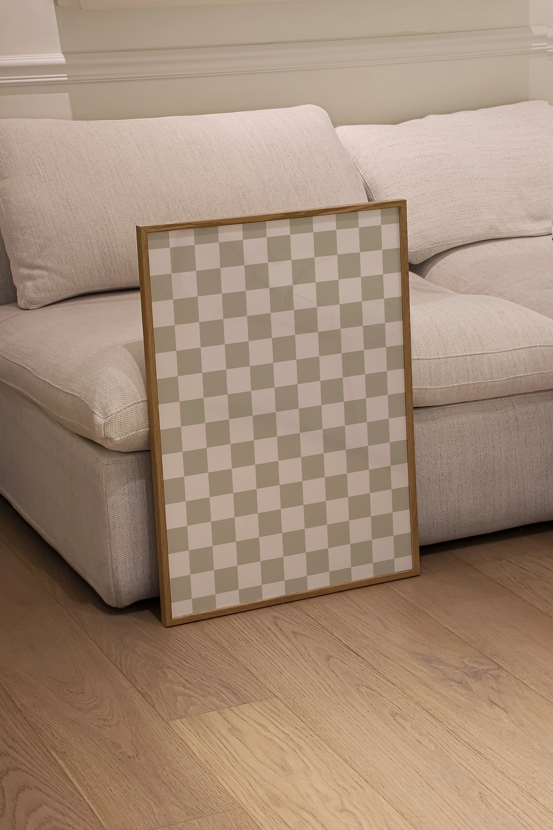 Sage Green Checkerboard Pattern Poster Soft Retro Checkered Decor
