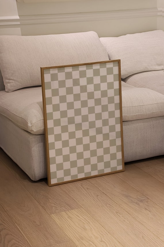 Checkers Poster Sage Green Wall Art Retro Trendy Wall Decor Contemporary Design Poster Aesthetic Art Y2k Groovy Poster Funky Wall Art