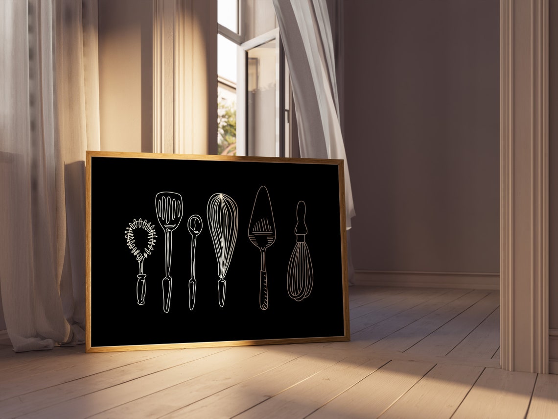 Kitchen Utensils Chalkboard Blackboard Line Art Cooking Wall Poster - Image 3