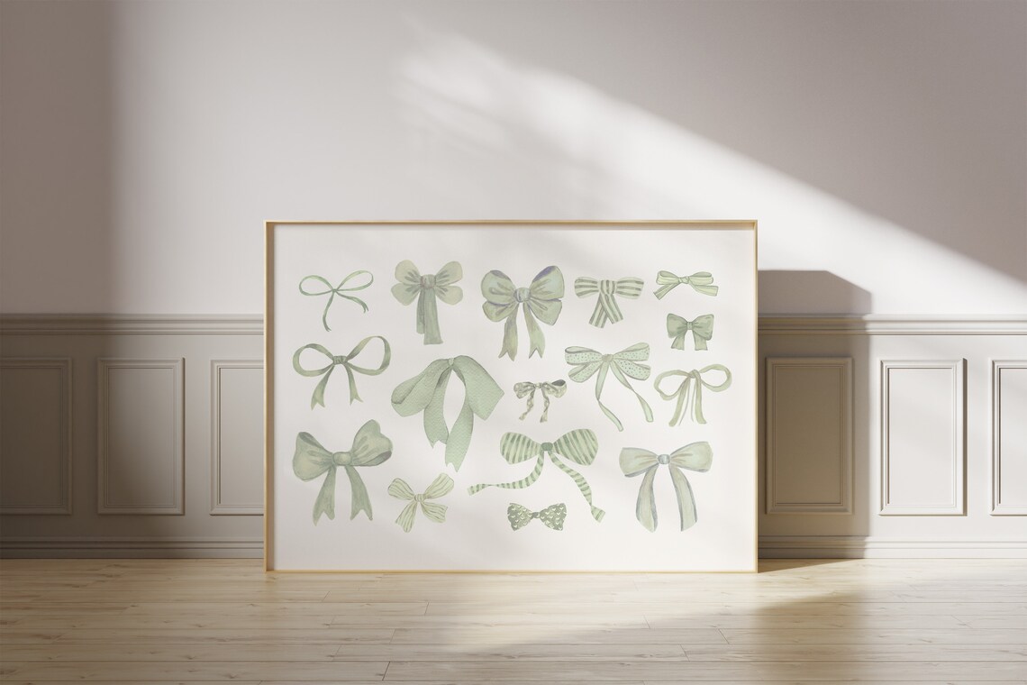 Bow Wall Art Green Art Print, Coquette Decor - Image 3