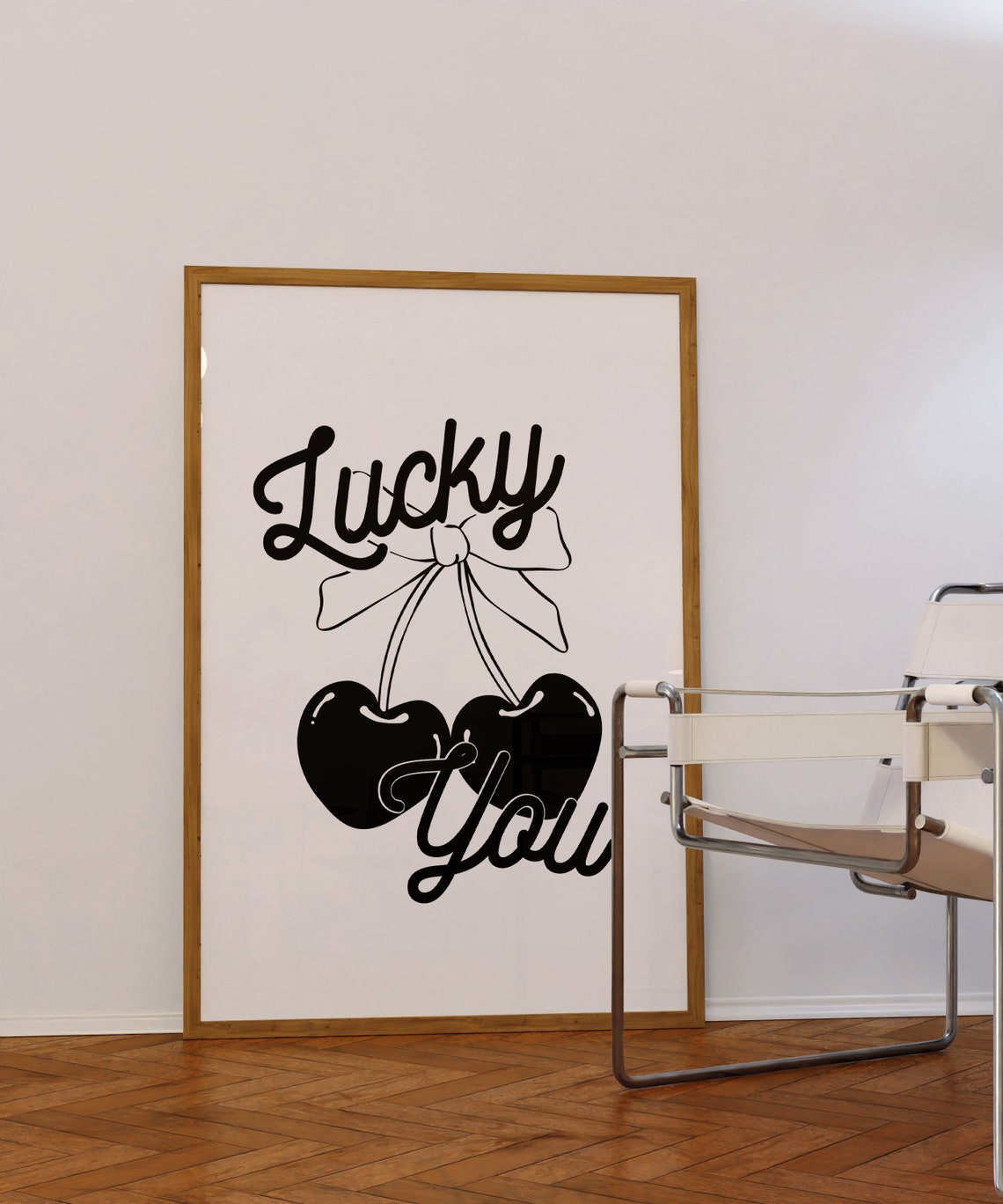 Lucky You Cherries Bow Script Black Retro Coquette Kitchen Wall Art - Image 3
