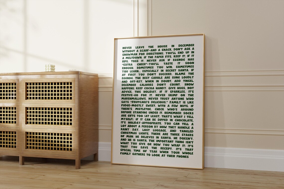 Funny Christmas Sayings Holiday Wisdom List Green Text Quote Poster - Image 2