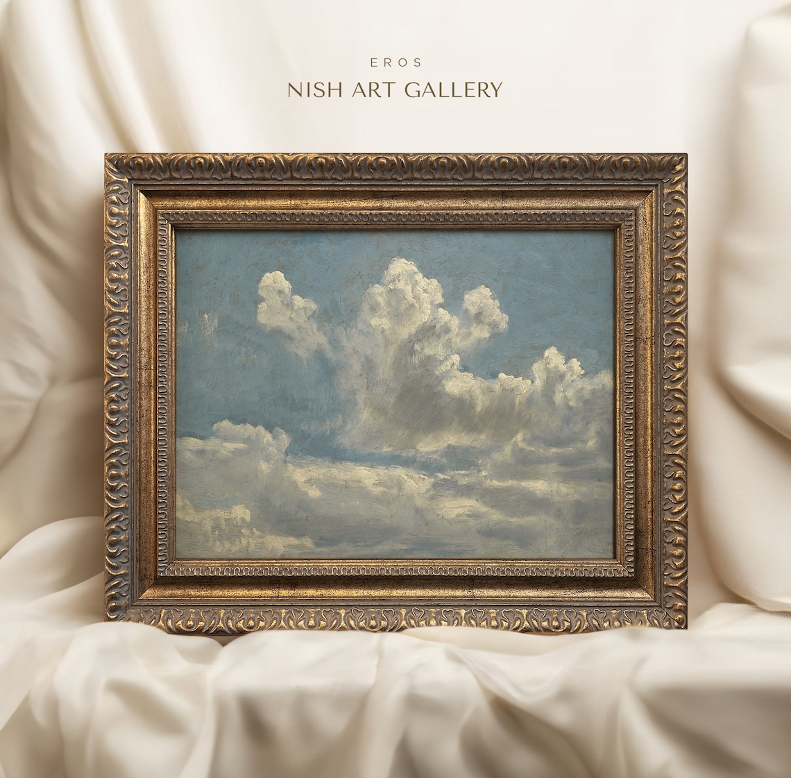 Vintage Cloud Painting, Antique Landscape Art Print
