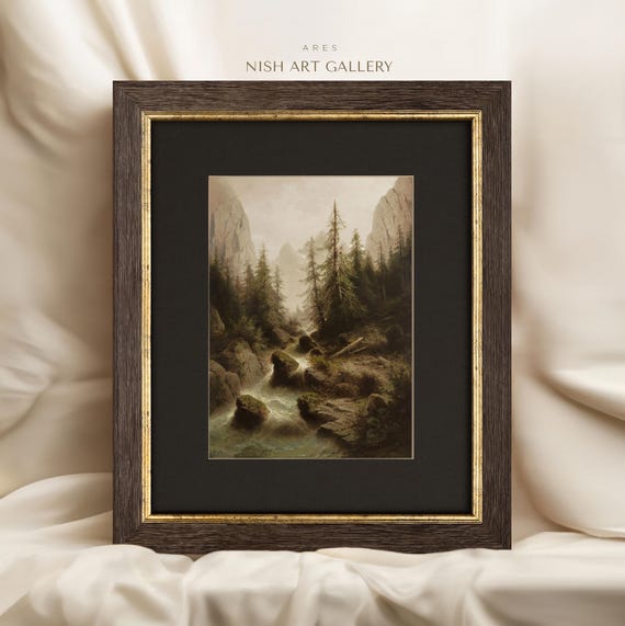 Framed Valley Art Print Vintage River Landscape Black Matted