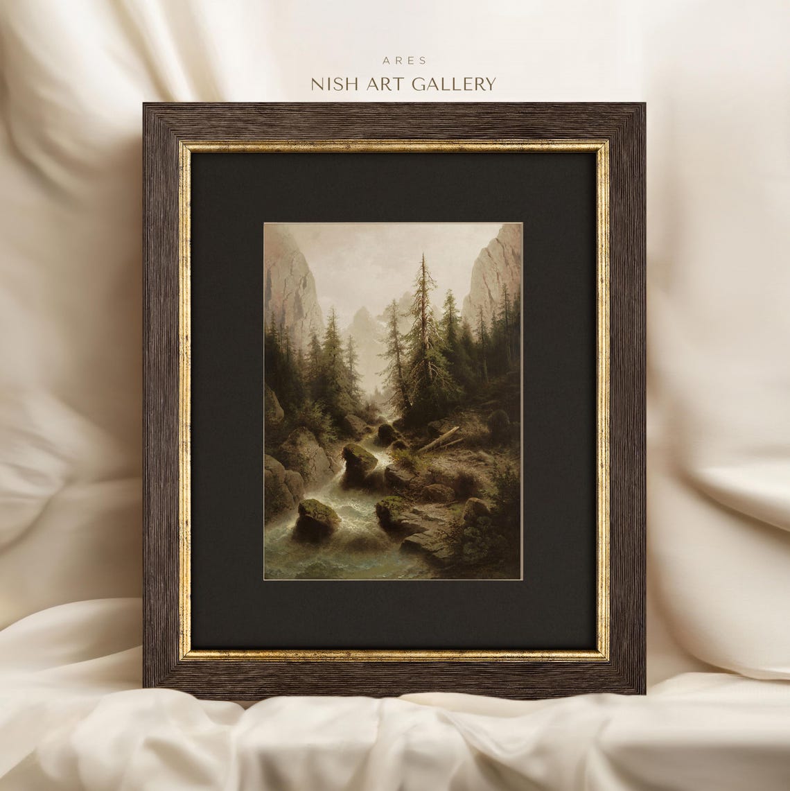 Vintage Mountain Valley Stream Pines Classic Alpine Art Poster