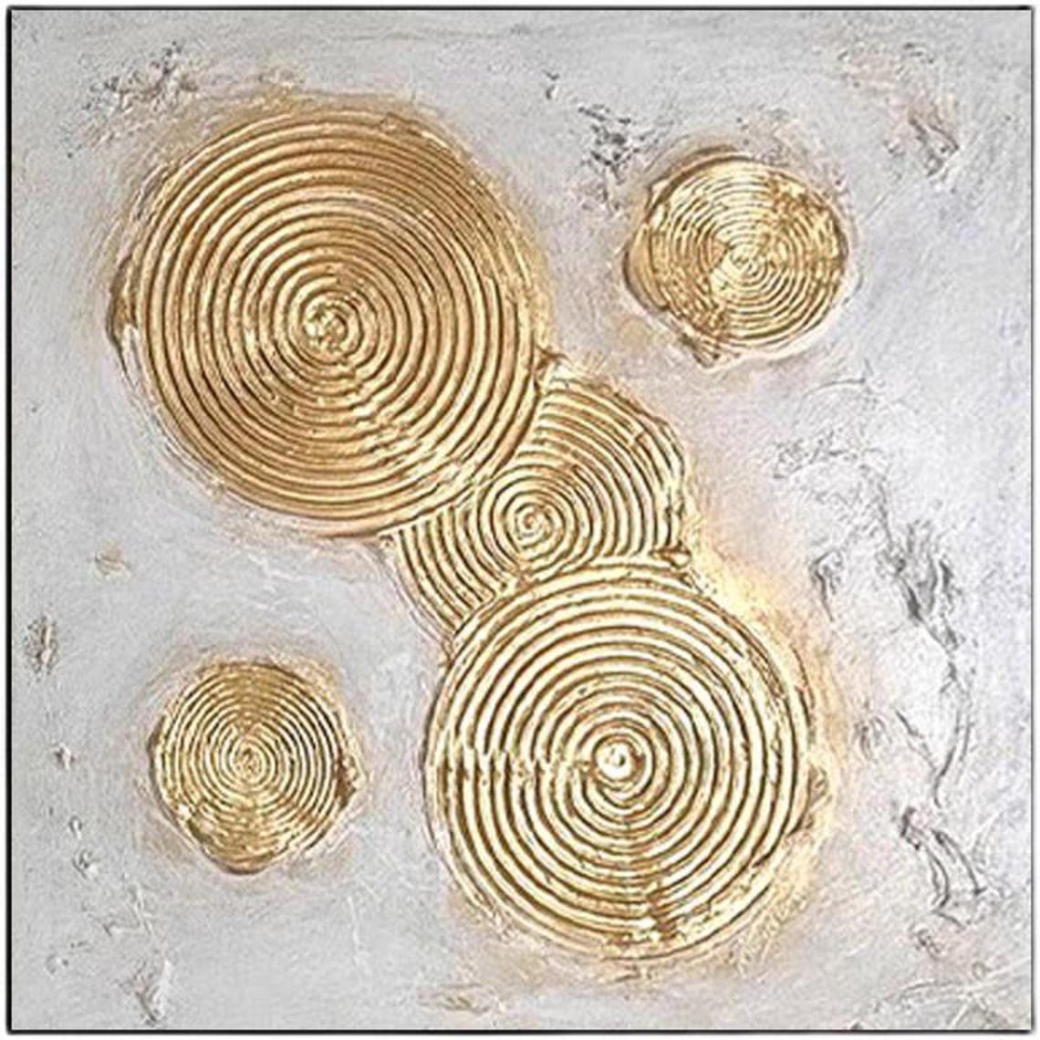 Gold Spiral Circles Textured Square Abstract Modern Textured Wall Art - Image 2