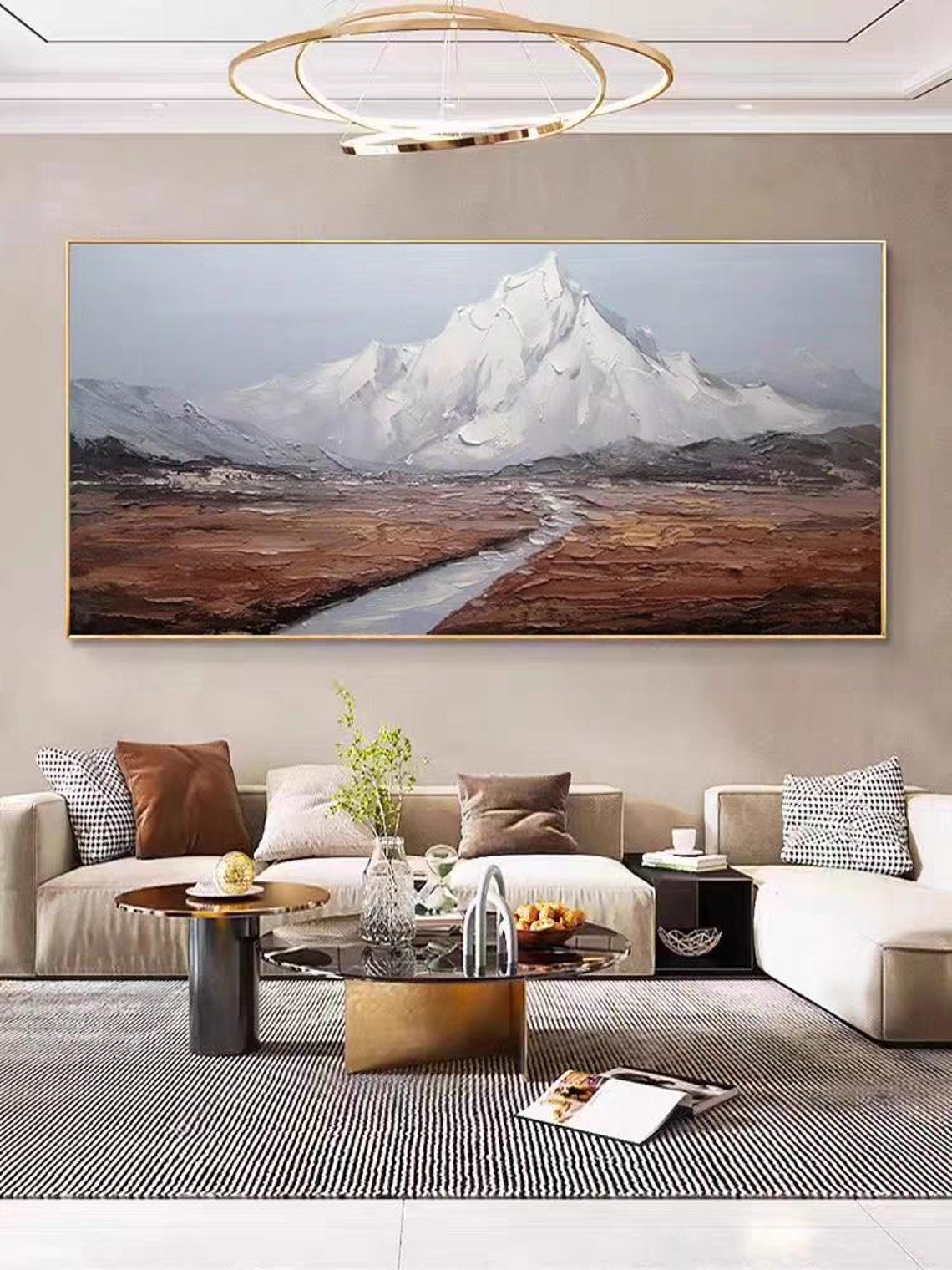 Snowy Mountain with Winding Road Textured Oil Landscape Poster - Image 2