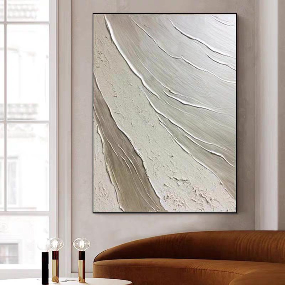 Silver Grey Flowing Diagonal Ridge Lines Textured Abstract Poster - Image 2