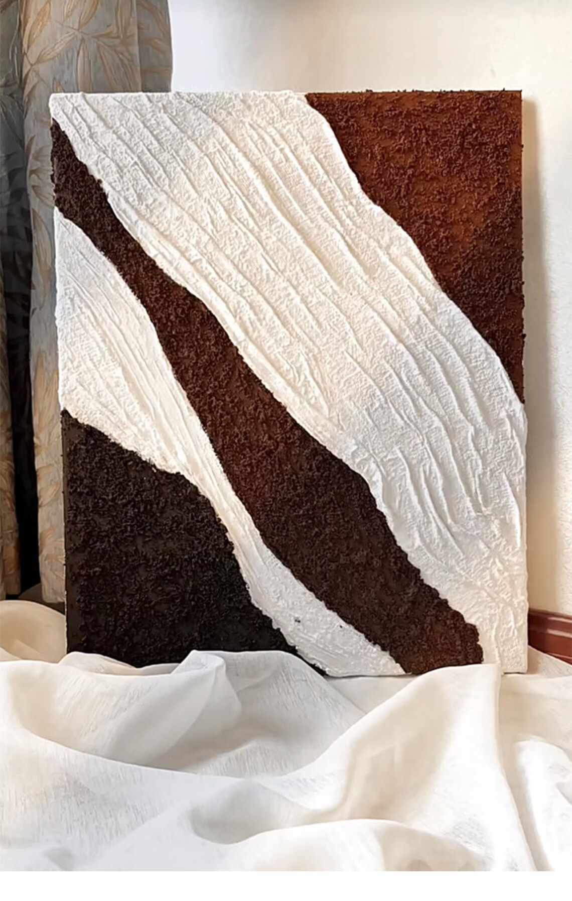 Brown and White Zebra Stripe Abstract Textured Wall Art Earth Tone
