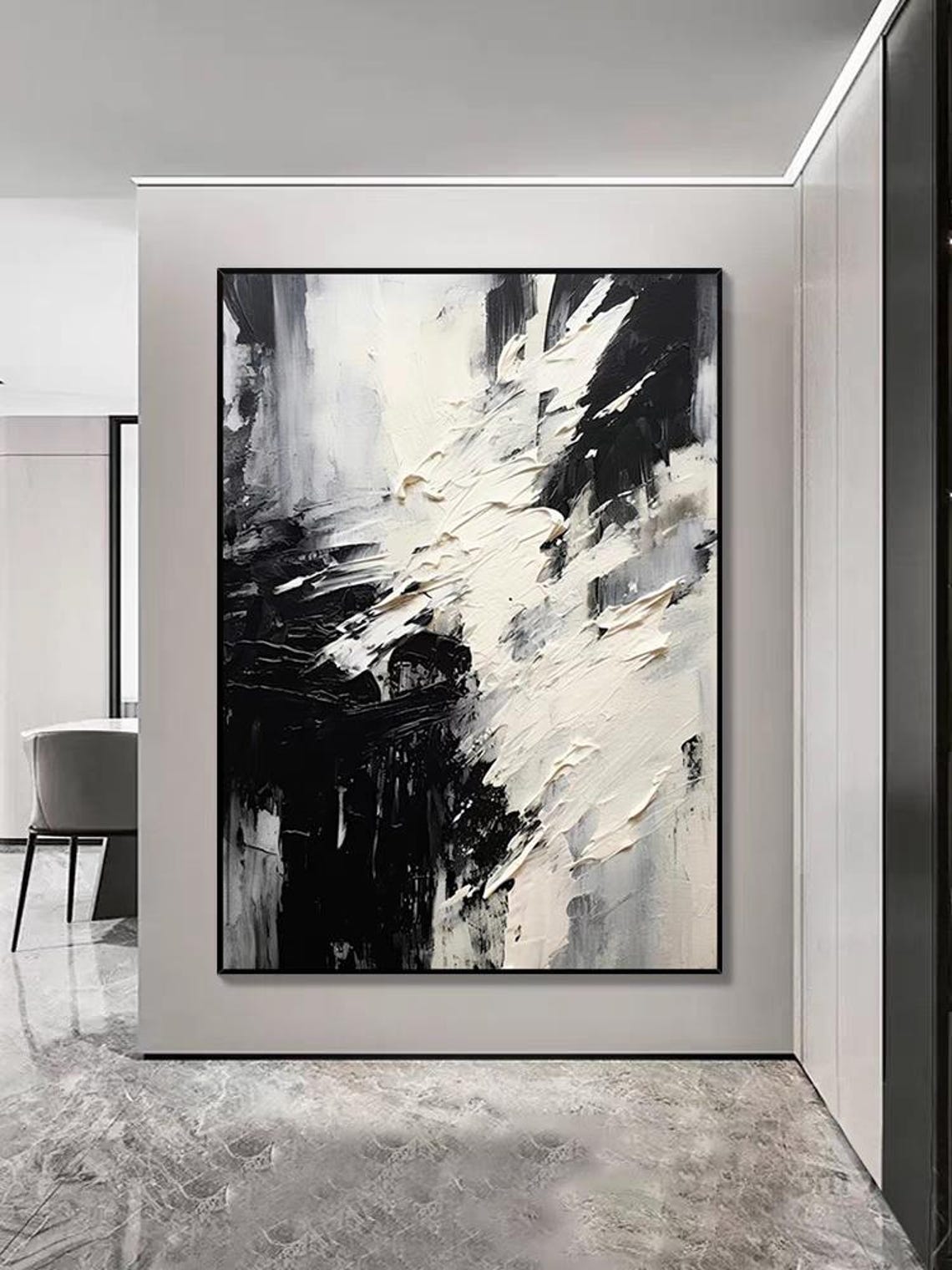 Black White Bold Brushstroke Abstract Thick Texture Modern Art Poster - Image 3