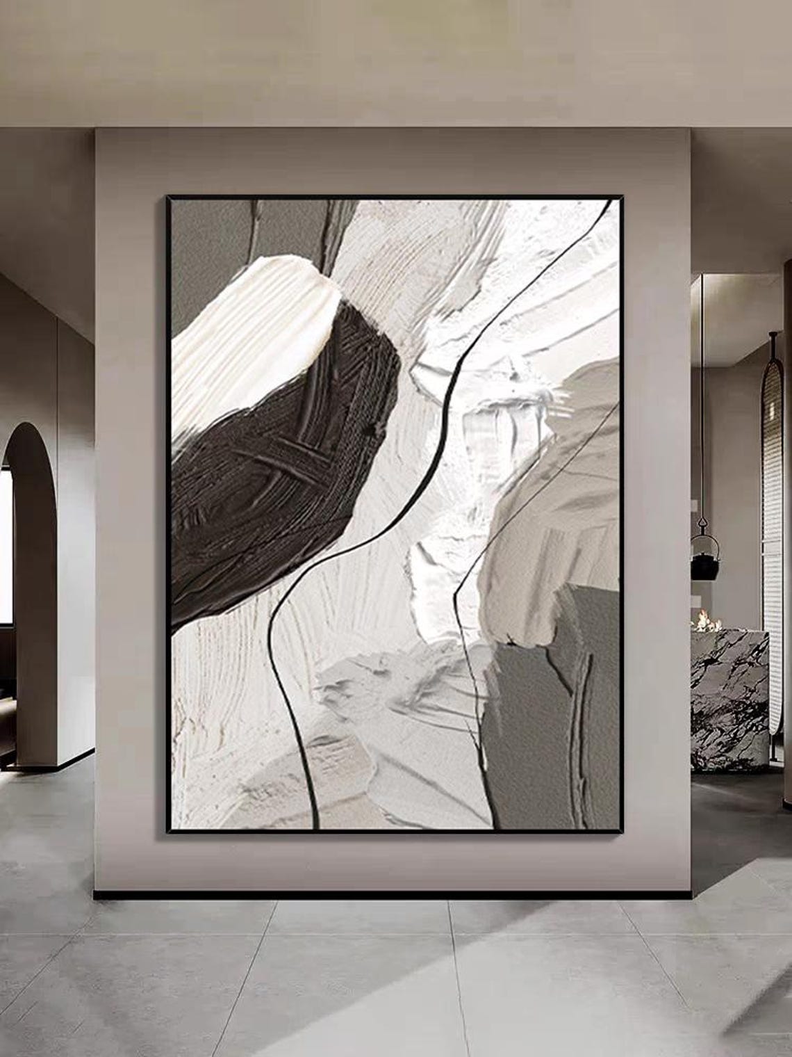 Dark Light Gray Abstract Brushstroke Large Modern Texture Art Poster - Image 2