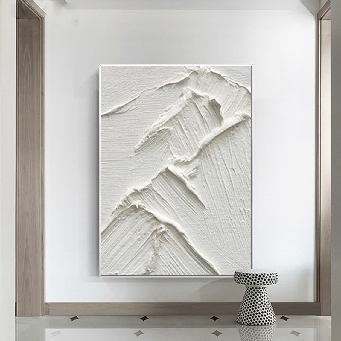 Large Thick All White Artwork Abstract Mountain Minimalist Hand Painted Art Heavy Texture Original Painting Modern Acrylic Wall Decor - Image 2