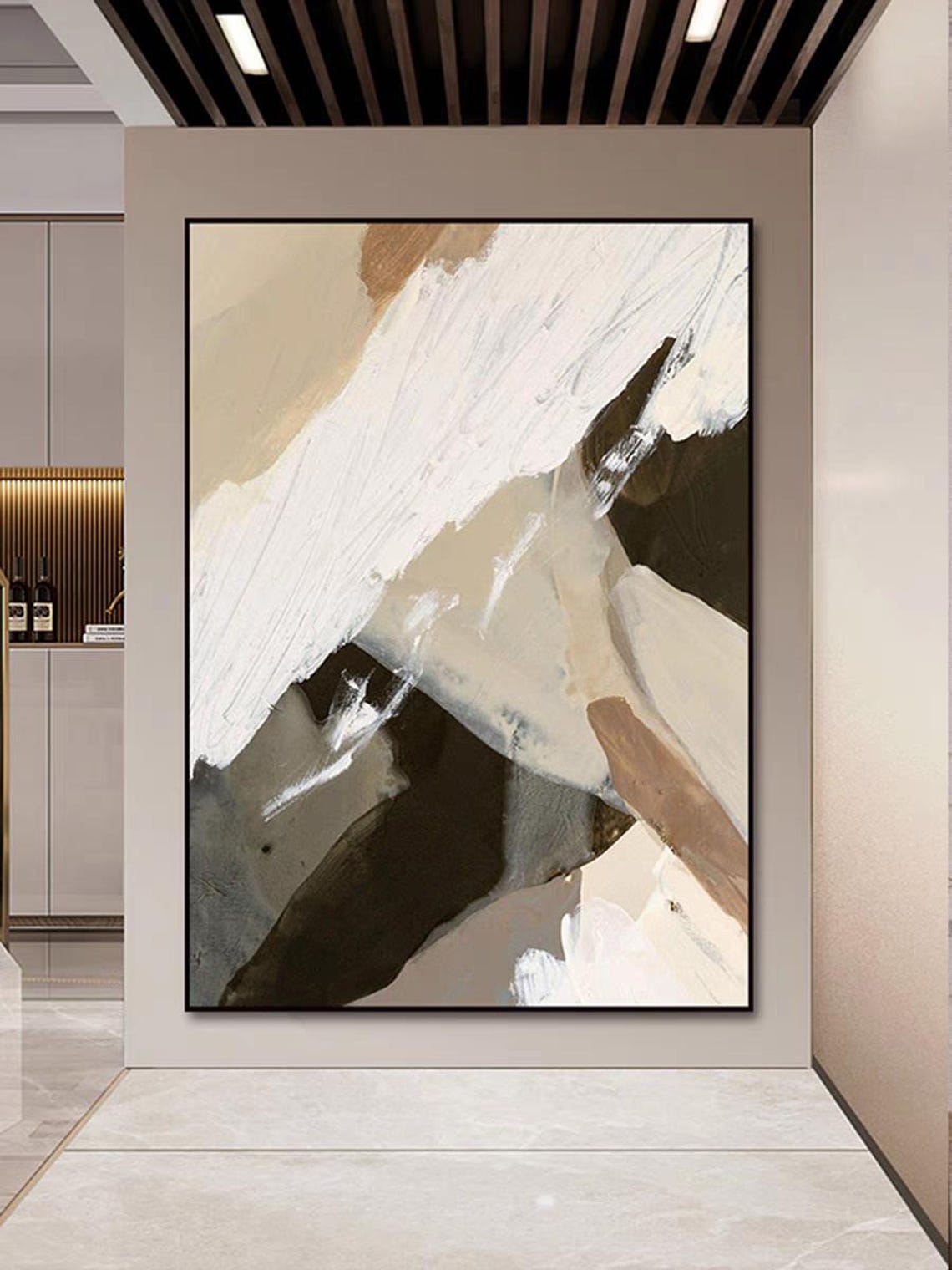 Beige Brown Gray Warm Brushstroke Abstract Modern Decor Poster - Image 2