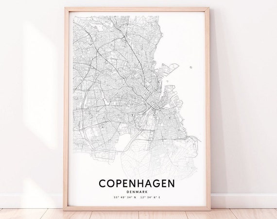 Copenhagen Map Print Art Denmark Poster City Street Road Modern Wall Home Office Decor