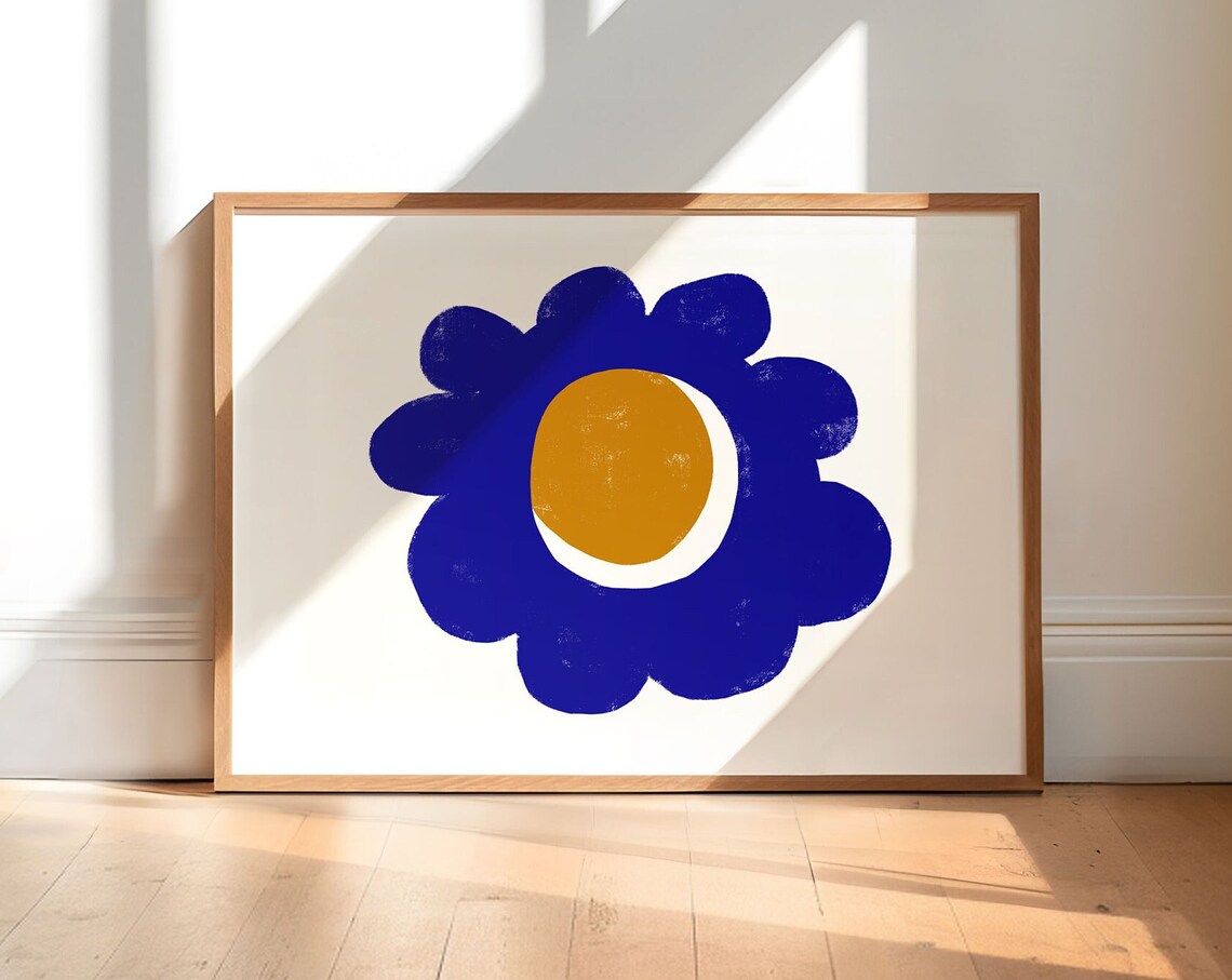 Abstract Floral Painting Midcentury Modern Flower Poster Dopamine Decor Artwork Bold Botanical Art
