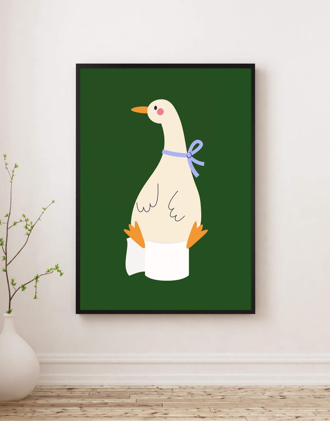 Cute Goose Bow Dark Green Background Bathroom Toilet Paper Poster