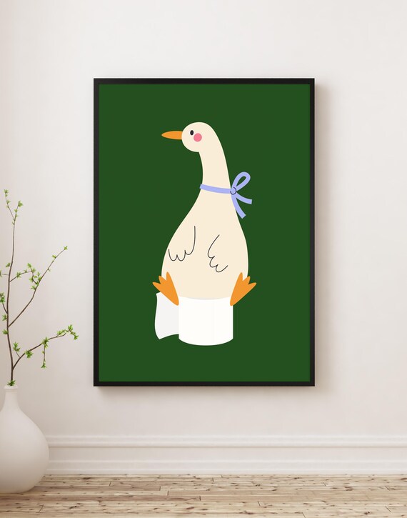 Silly Goose Funny Bathroom Sign Wall Art Toilet Print Animal Green Nursery Decor Kids Room