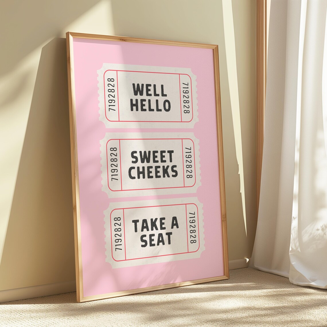 Hello Sweet Cheeks Retro Ticket Print Funny Bathroom Art Cute Toilet Decor Trendy Housewarming Gift