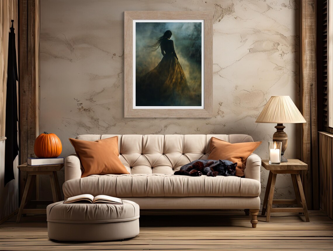Ghostly Woman In Flowing Gown Haunting Misty Halloween Poster - Image 2