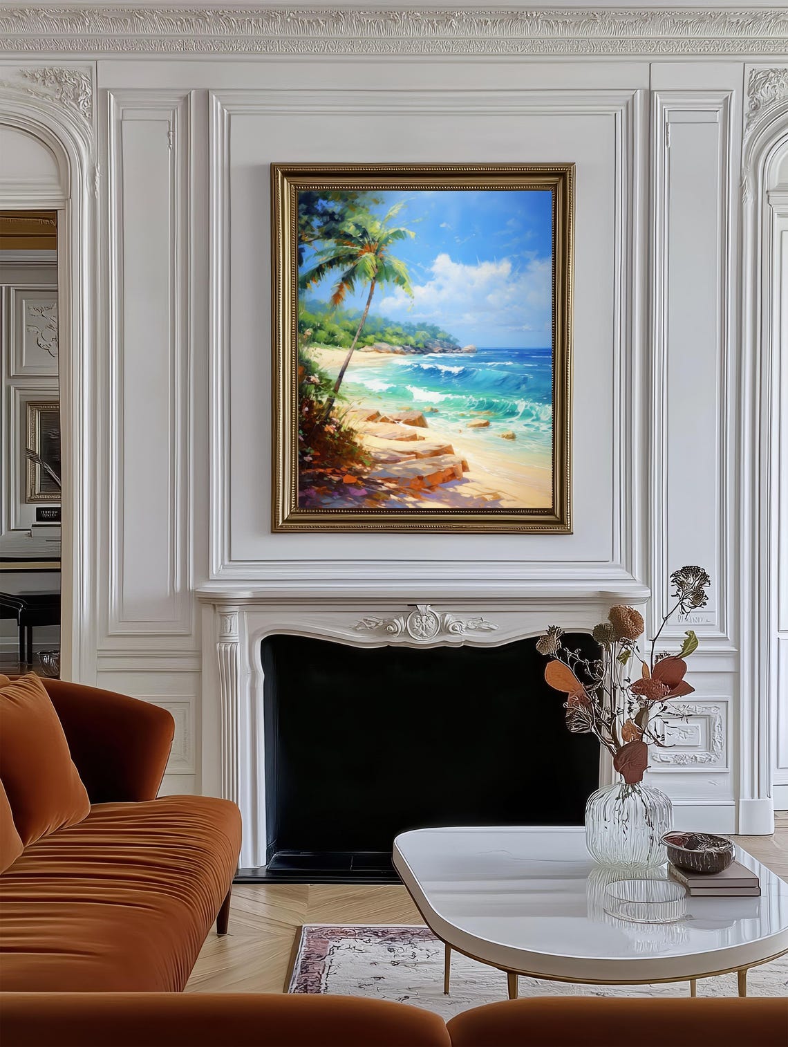 Tropical Beach With Palm Tree And Turquoise Waves Coastal Poster - Image 2