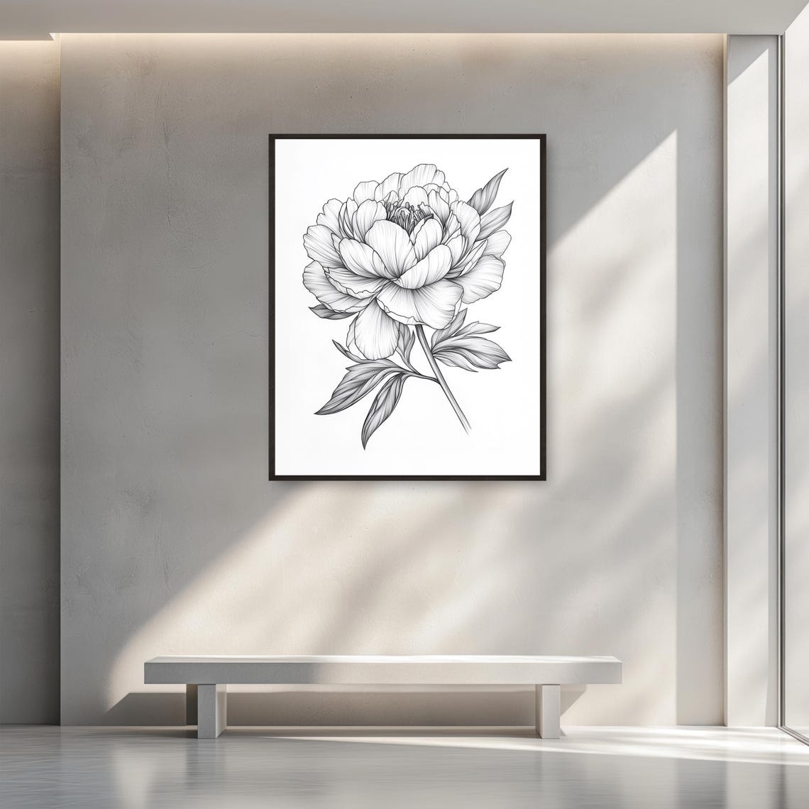 Peony Flower Black Line Drawing Elegant Botanical Minimalist Poster - Image 3