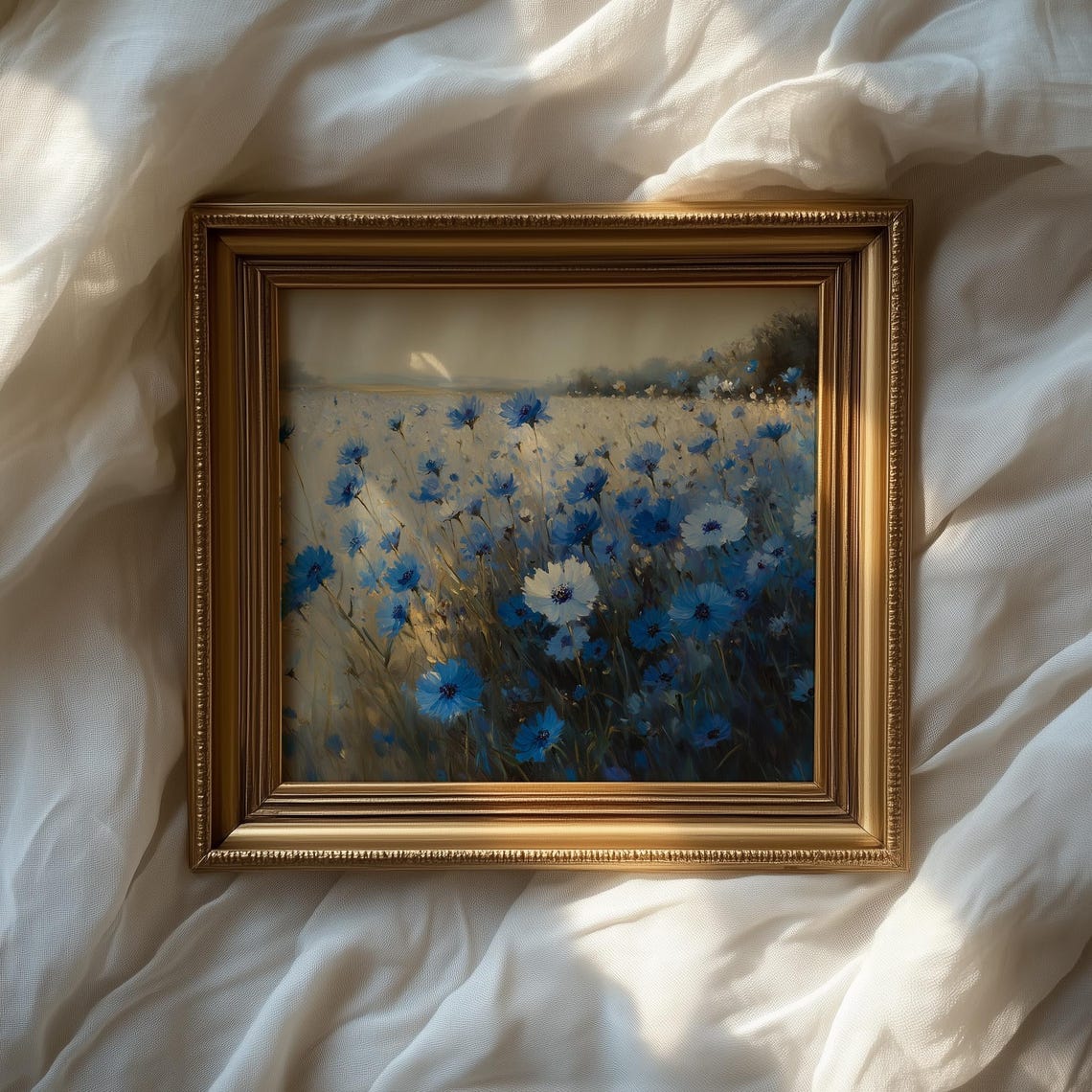 Blue Cornflower Field At Dawn Delicate Wildflower Meadow Art Poster - Image 2