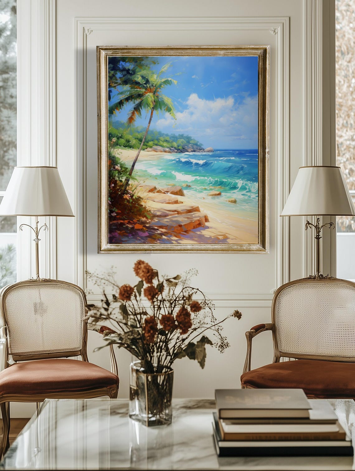 Tropical Beach With Palm Tree And Turquoise Waves Coastal Poster - Image 4