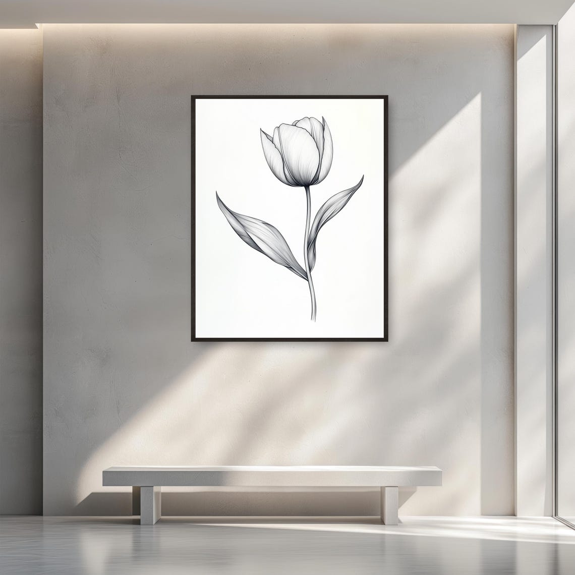 Tulip Bloom Black Line Drawing Minimalist Botanical Floral Poster - Image 3