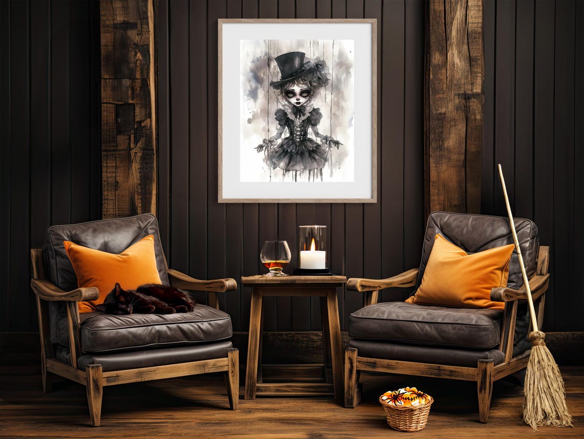 Gothic Marionette Doll In Top Hat Dark Victorian Watercolor Poster - Image 2