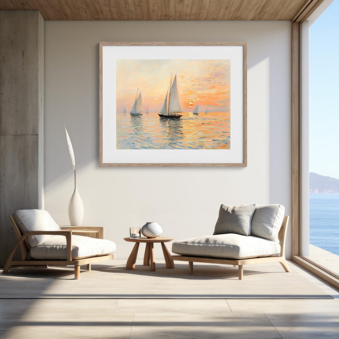 Sailing Boats at Sunset Impressionist Golden Seascape Poster - Image 2