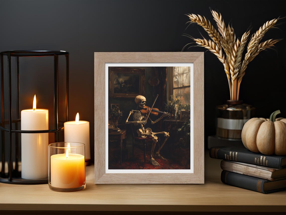 Skeleton Playing Violin In Dark Parlor Classical Music Poster - Image 3