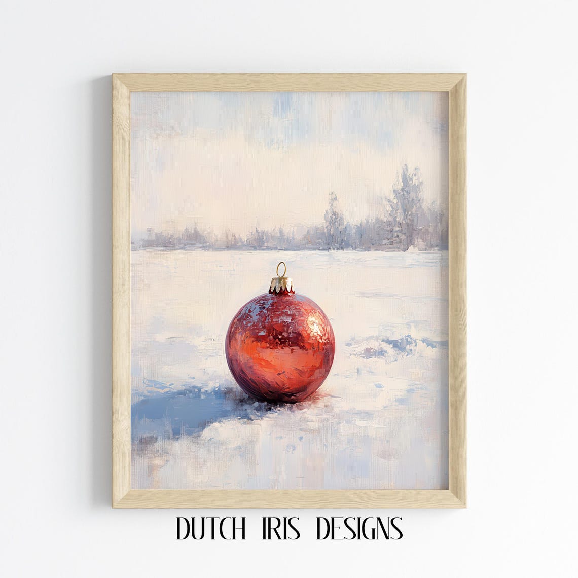 Red Christmas Ornament Resting In Snow Vintage Winter Holiday Poster