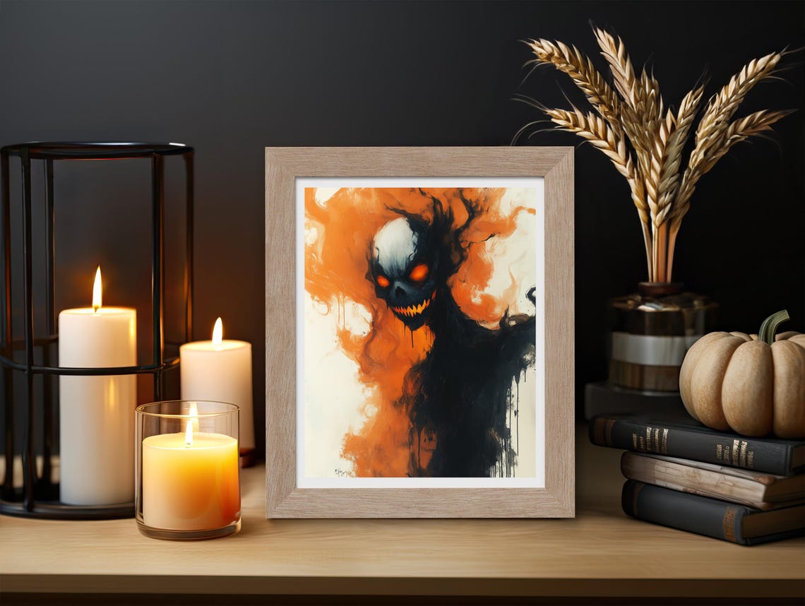 Ghostly Spirit With Burning Orange Eyes Moody Dark Halloween Poster - Image 3