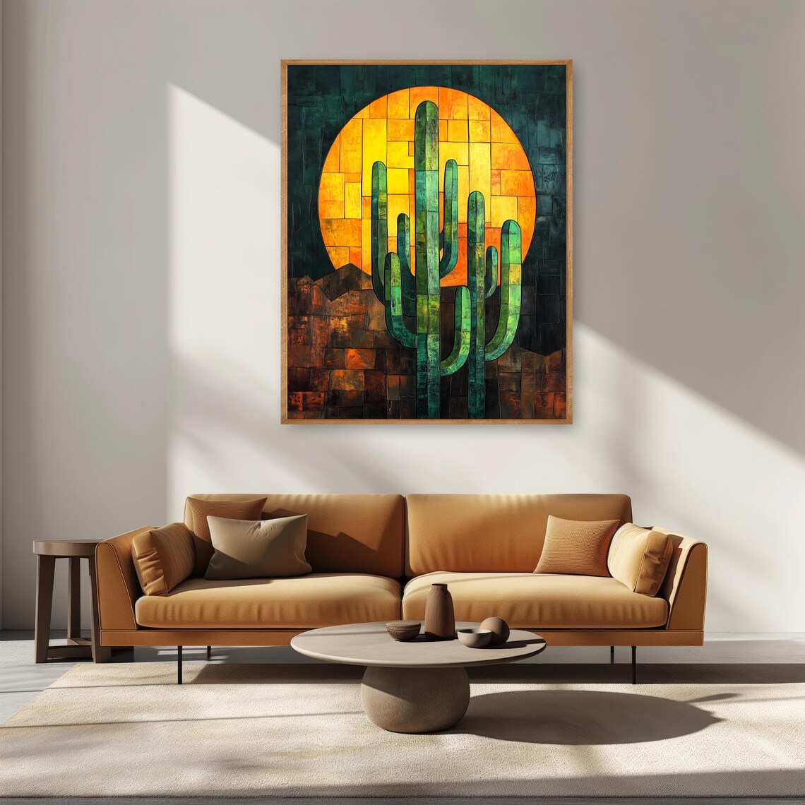 Cubist Saguaro Cactus Under Giant Sun Southwestern Desert Poster - Image 4