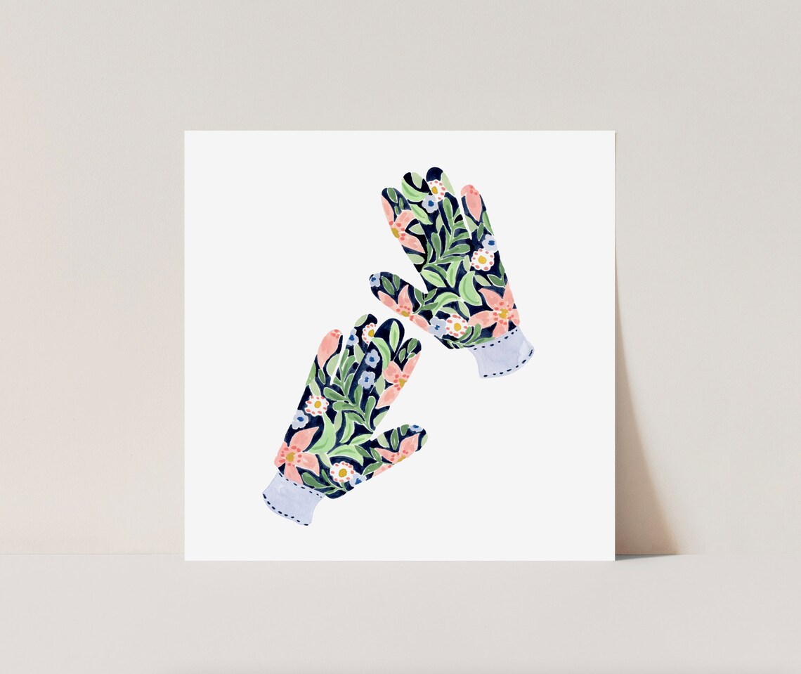 Gardening Gloves Art Print, Spring Botanical Decor - Image 2