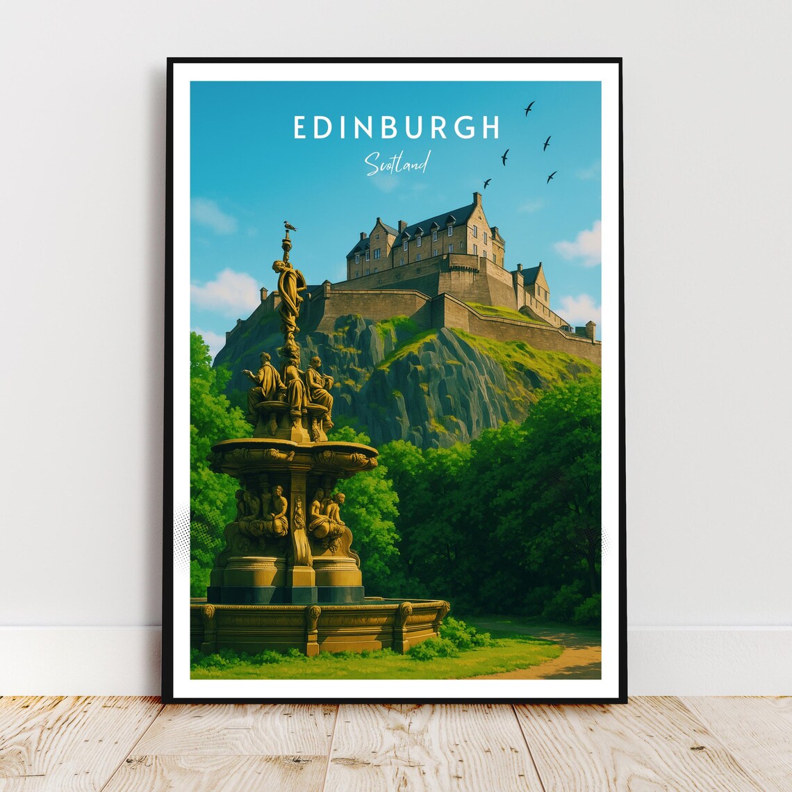 Edinburgh Scotland Castle On The Rock Vintage Europe Travel Poster