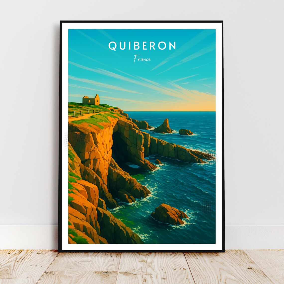 Quiberon France Wild Coast Rocky Cliffs Vintage Travel Poster